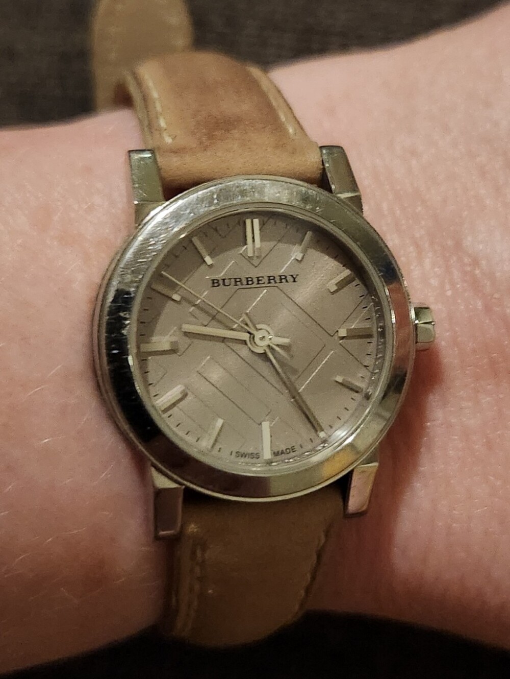 Burberry Tan Leather Strap Silver-Tone Women’s Watch
